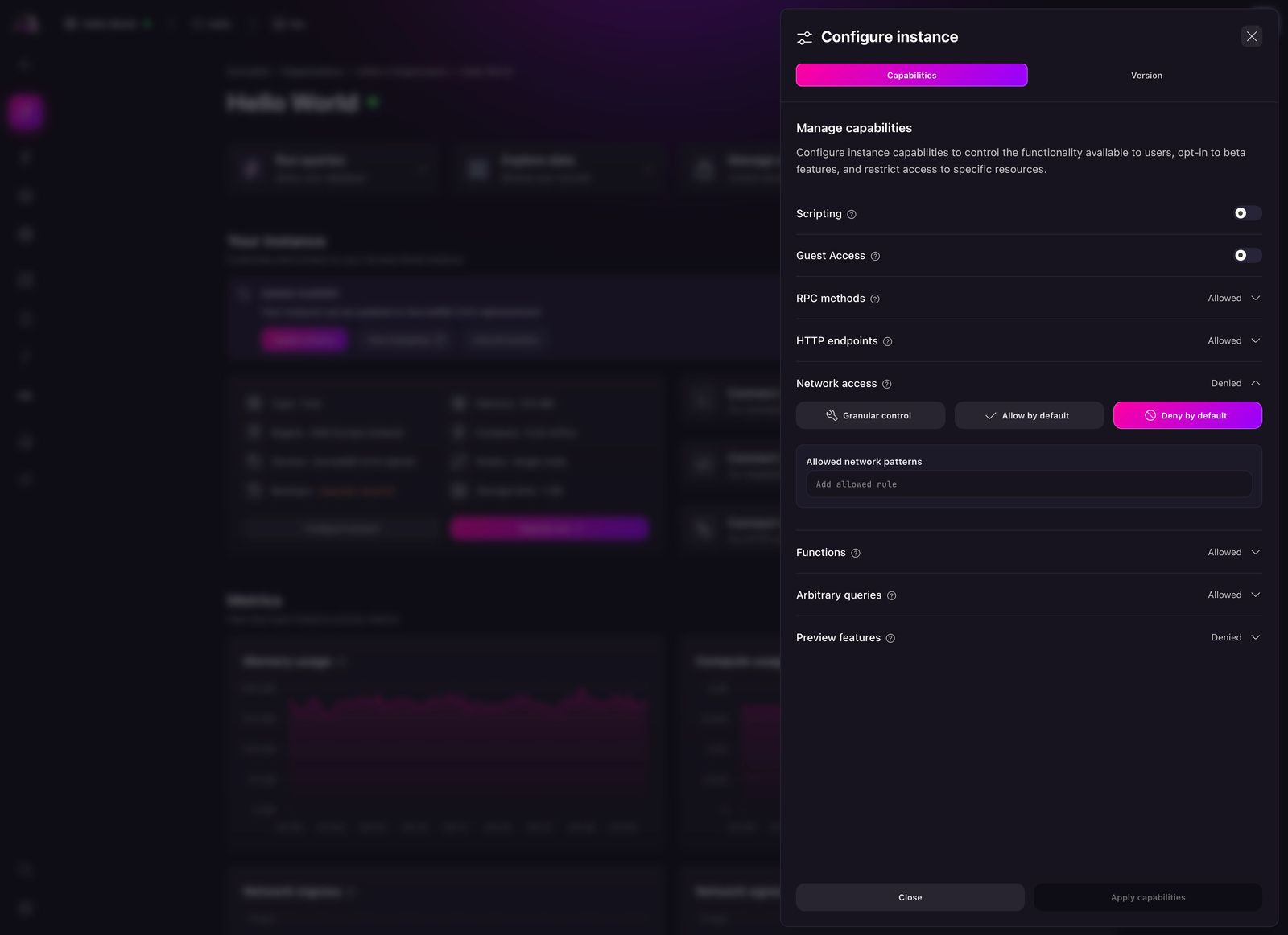 Network capabilities drawer